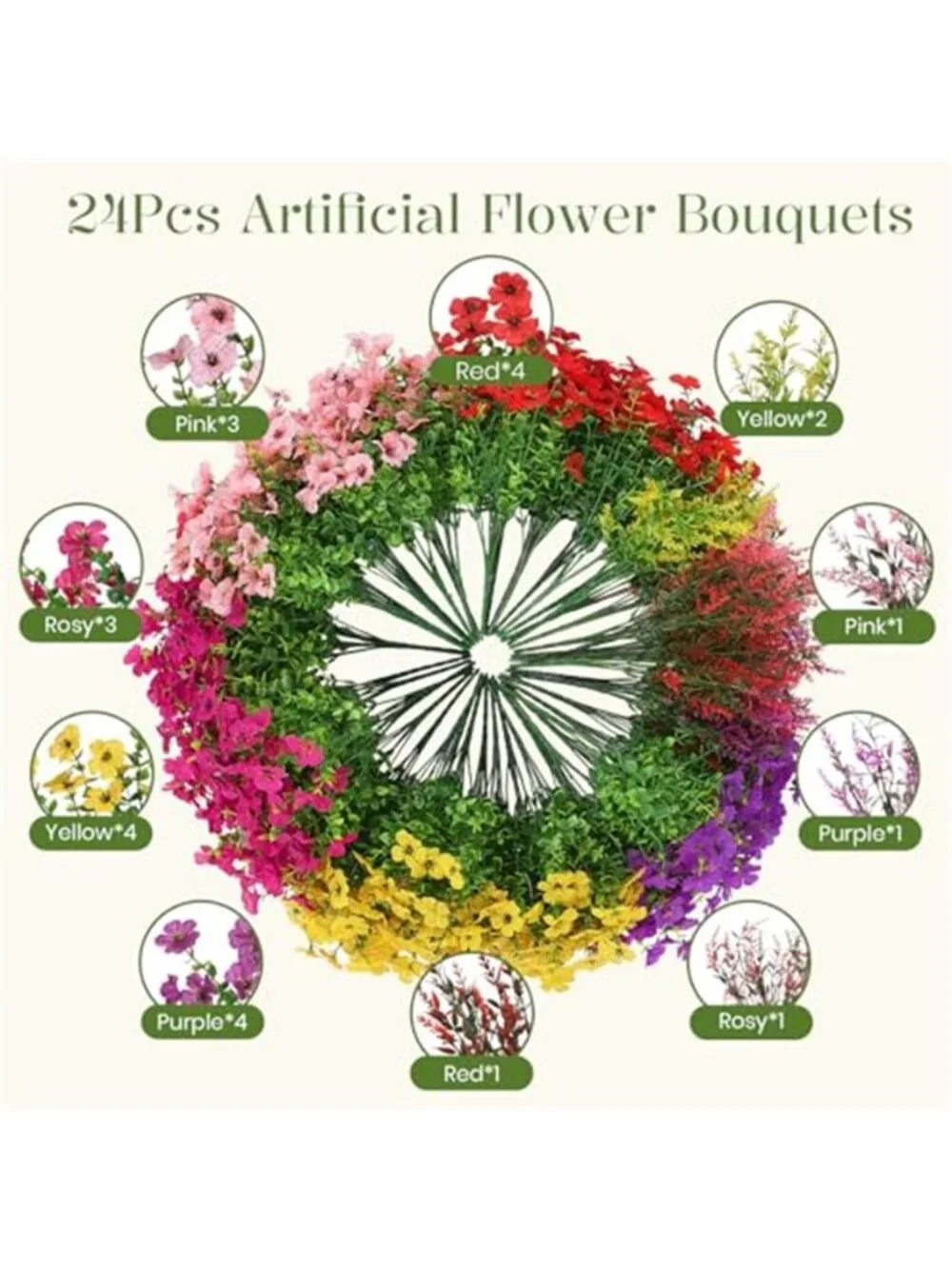 24 Bundles Artificial Flowers Outdoor UV Resistant Faux Silk Eucalyptus Lavender